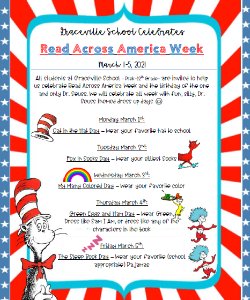 Dress up day schedule for DR. Seuss week 
